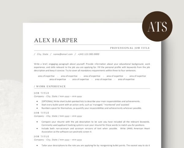 Professional ATS Friendly Resume Template | Alex