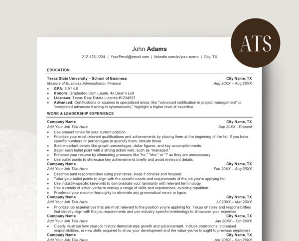 Professional ATS Friendly Resume Template | John