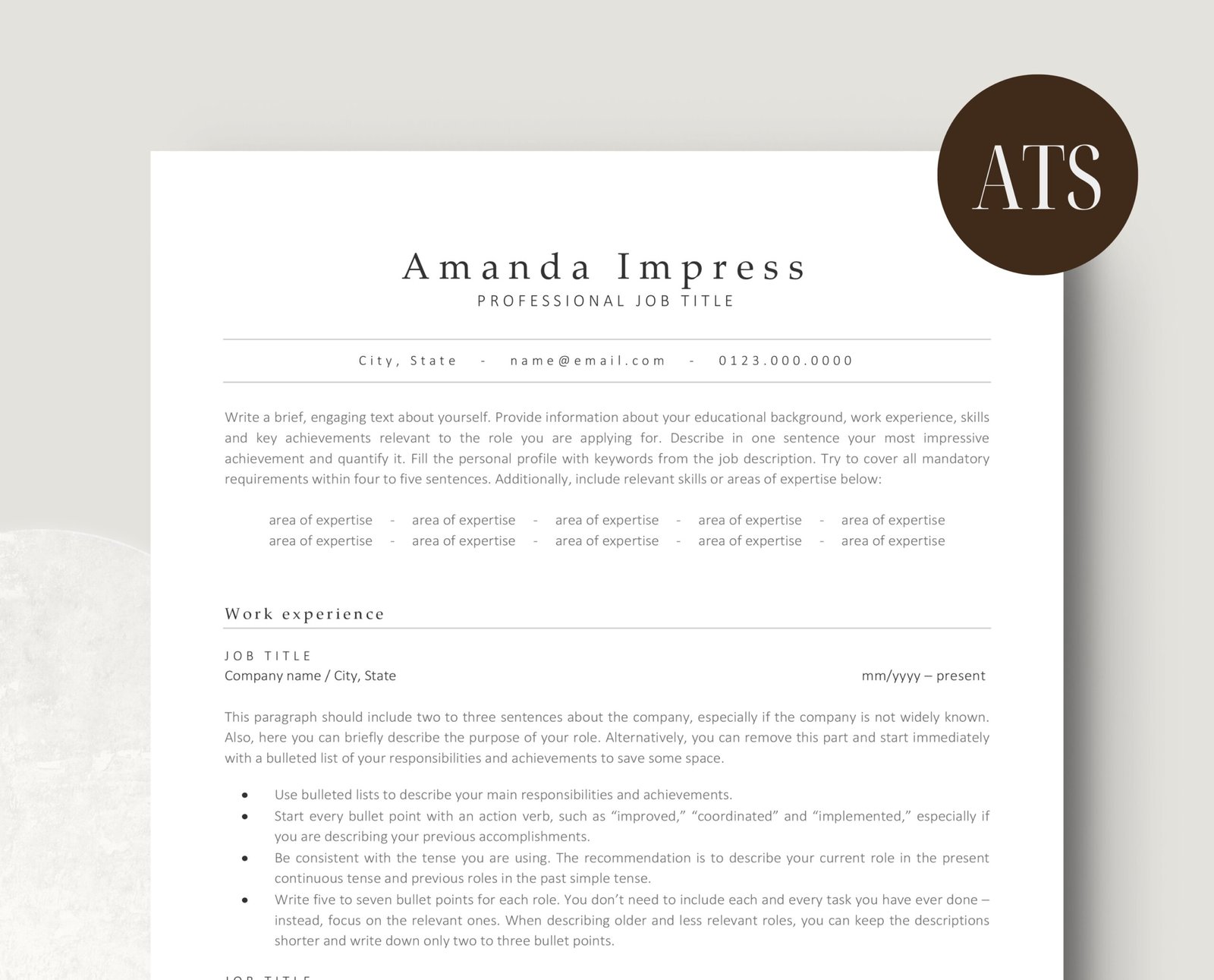 ATS Friendly Resume Template Bundle - Amanda