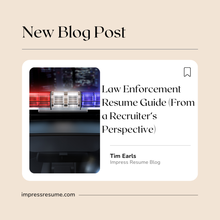 An image on a new blog post law enforcement headlights for law enforecement resume guide from a recruiters perspective blog post text