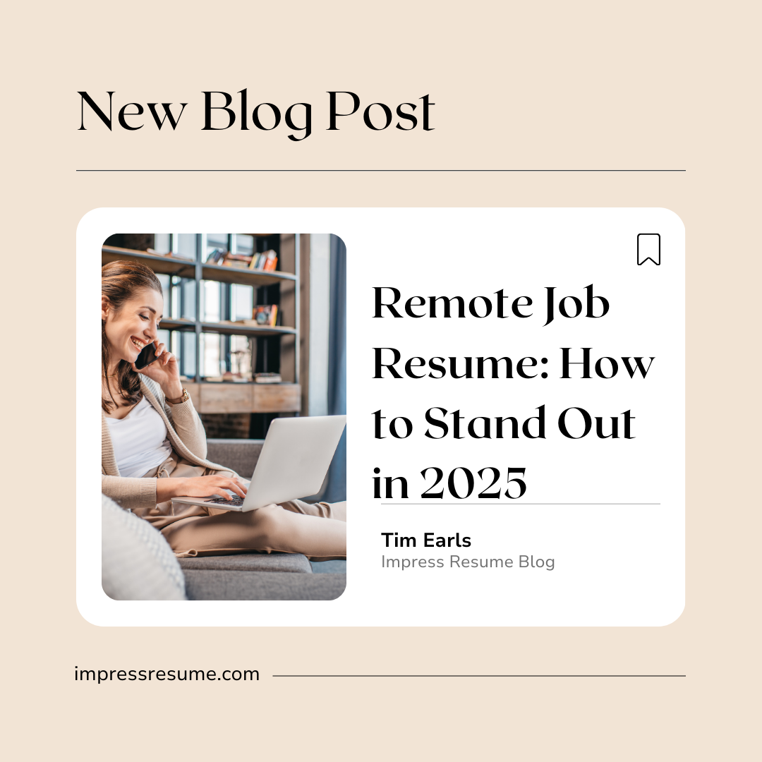 A blog post about remote job resume: How to stand out in 2025. A woman on the phone with her laptop scrolling.