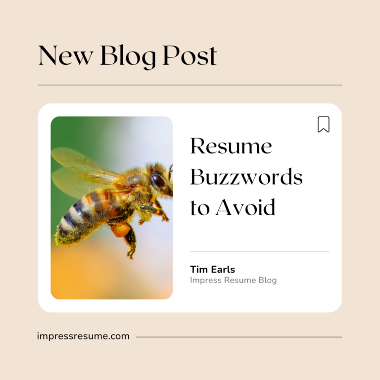 A resume buzzwords to avoid a picture of a bee is in the image.