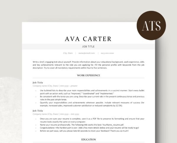 ATS Friendly Resume Template Bundle - Ava