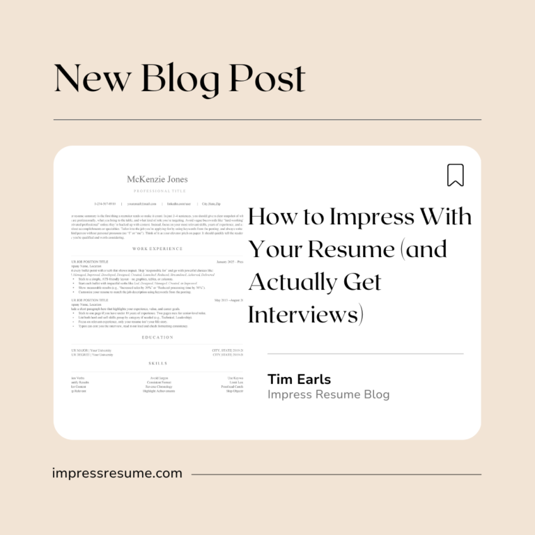 An image on a new blog post how to impress with your resume and actually get interviews. A picture with one of impress resumes templates. Impress with your resume