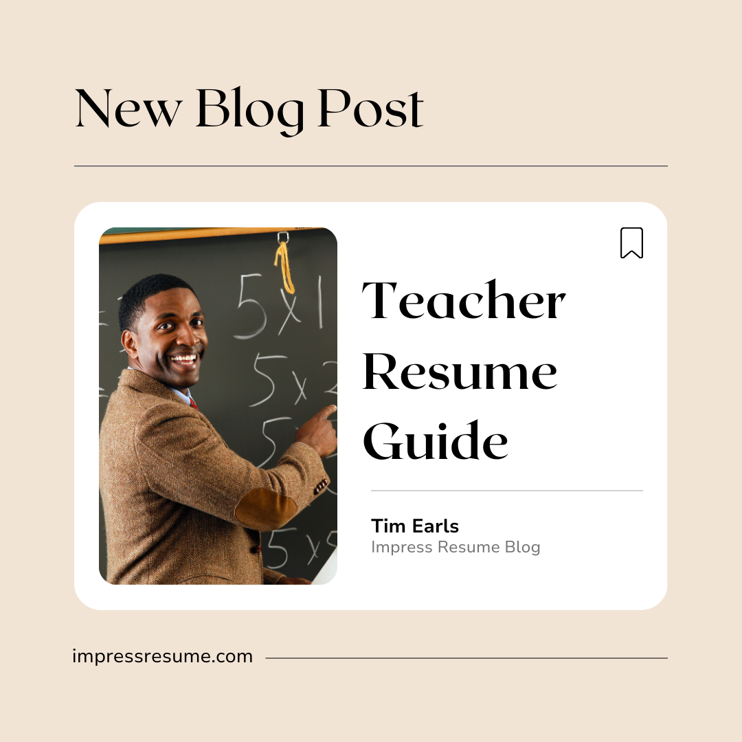 A blog post image of a teacher doing math. It is a teacher resume guide new blog post for impress resume